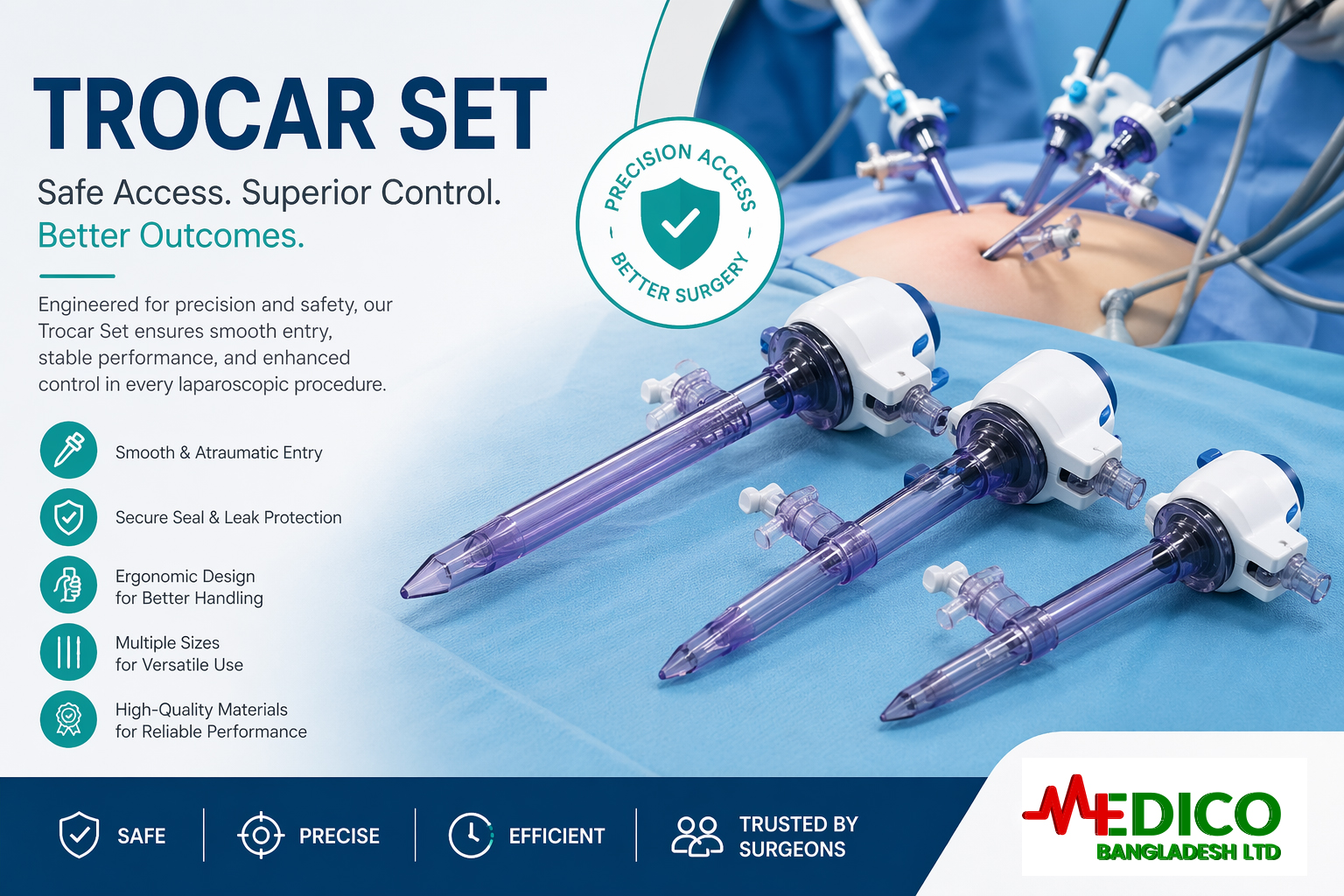 Trocar Set for Laparoscopic Surgery: Safe Access & Precision Performance